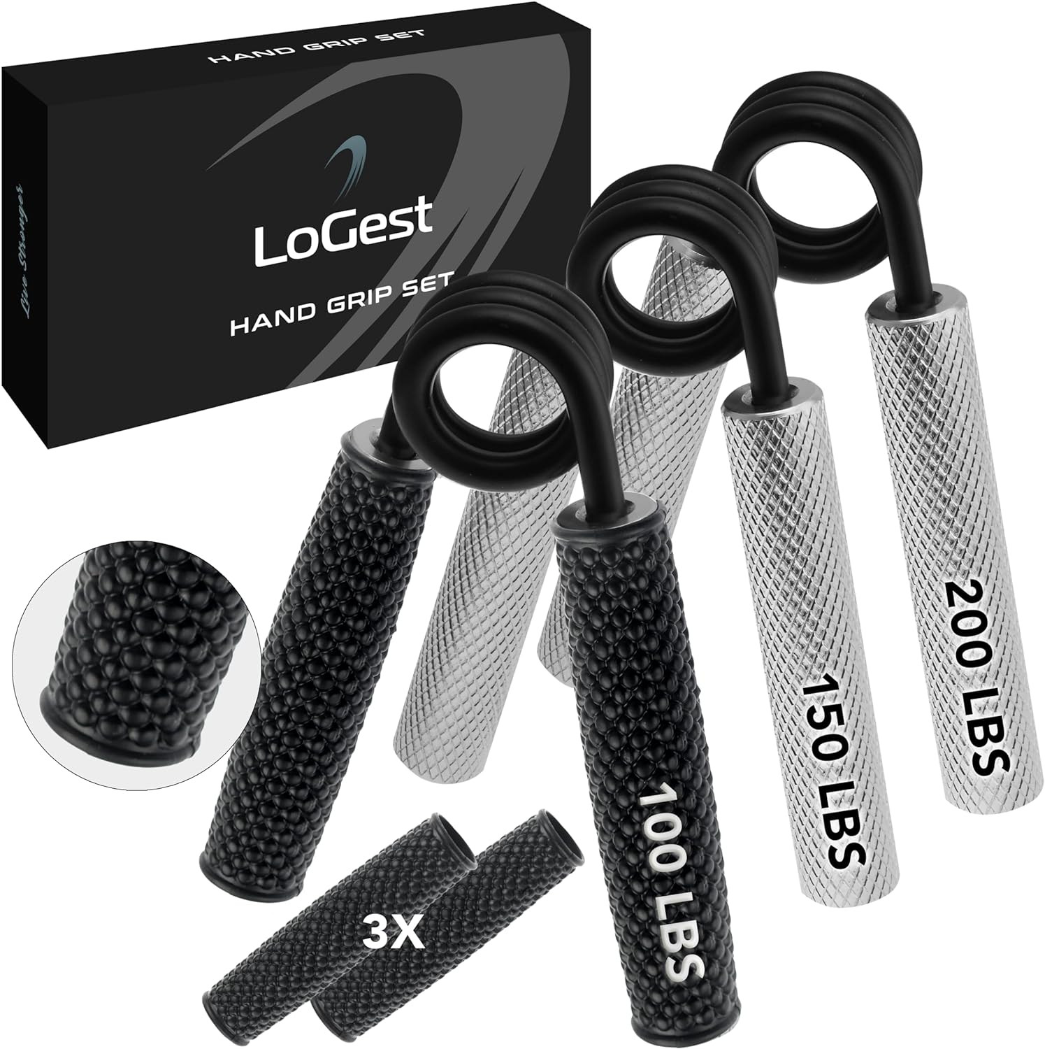 Metal Hand Grip Set, 100LB-200LB 3 Pack 50LB-200LB 4 Pack No Slip Heavy-Duty Gri