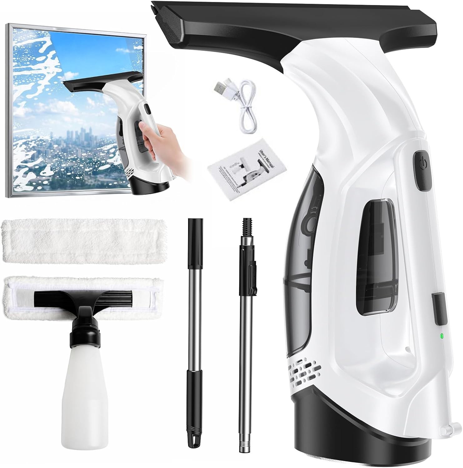 Window Vacuum Squeegee Cordless, 2000Pa Electric Window Cleaner Tool