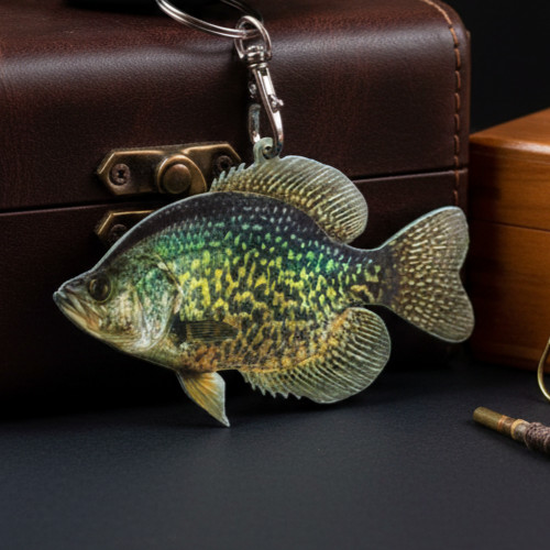 Black Crappie Flat Fish Keychain, Realistic 4" Fish Keychain, Boat Keychains
