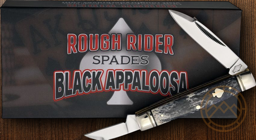 Rough Ryder Black Appaloosa Pocket Knife Stainless Steel Blades Bone Handle