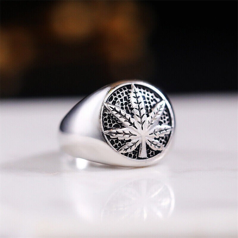 Elegant 925 Sterling Silver Marijuana Pot Leaf Weed 420 Fashion Ring Size 10