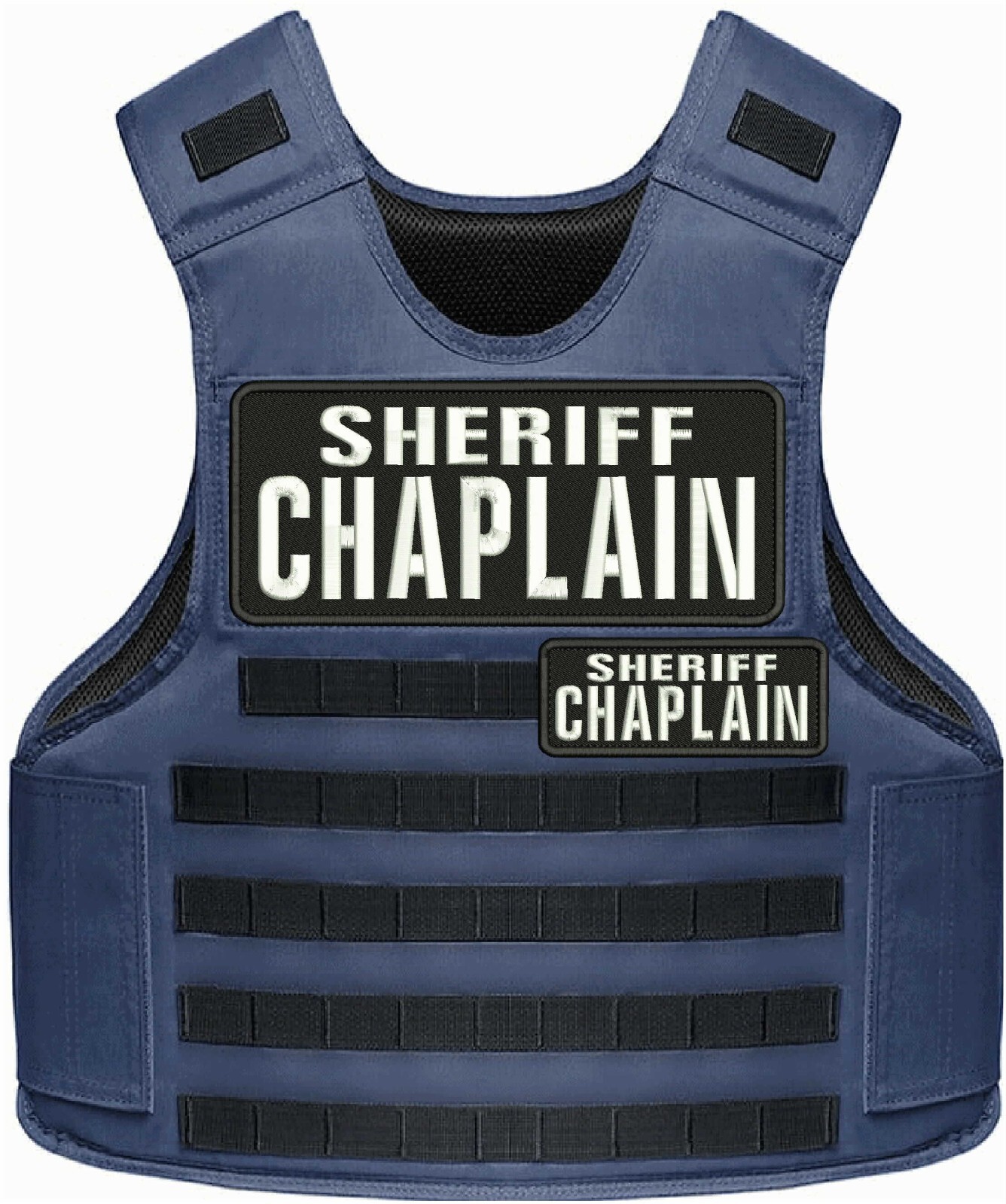 SHERIFF CHAPLAIN  EMBROIDERY PATCH 4X10 AND 2X5 HOOK ON BACK WHITE ON BLACK