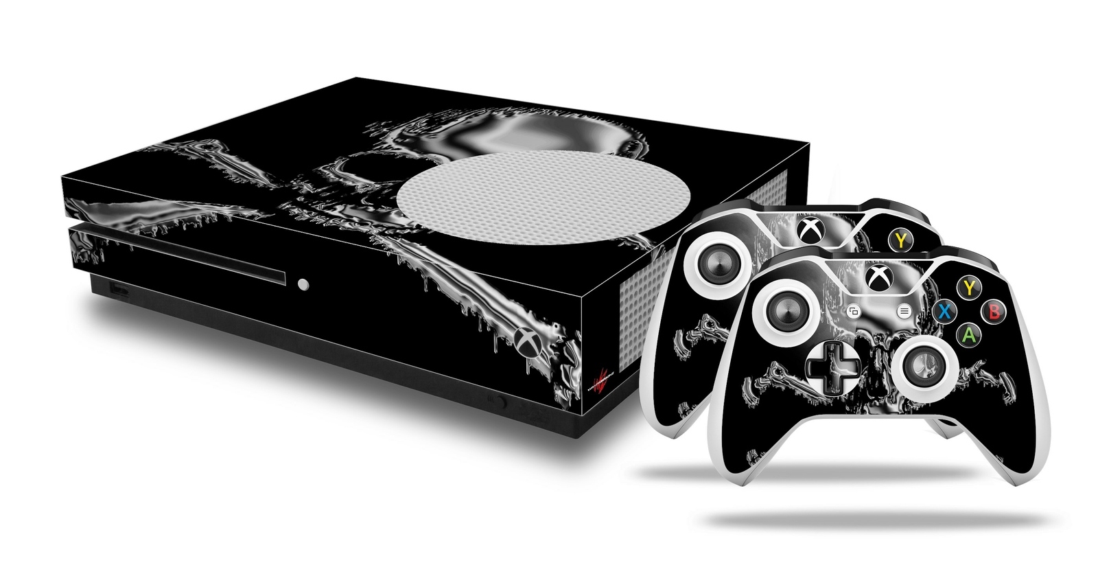 Skin XBOX One S Console Controller Chrome Skull on Black