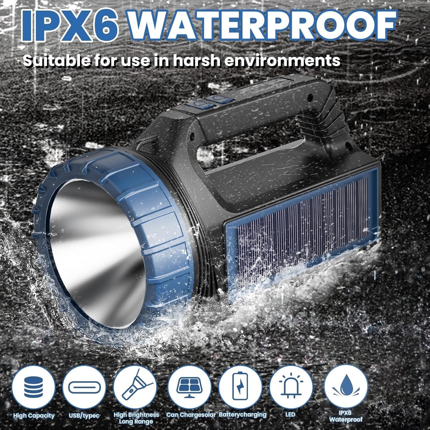 Solar Flashlight, Rechargeable flashlights for Camping, Home
