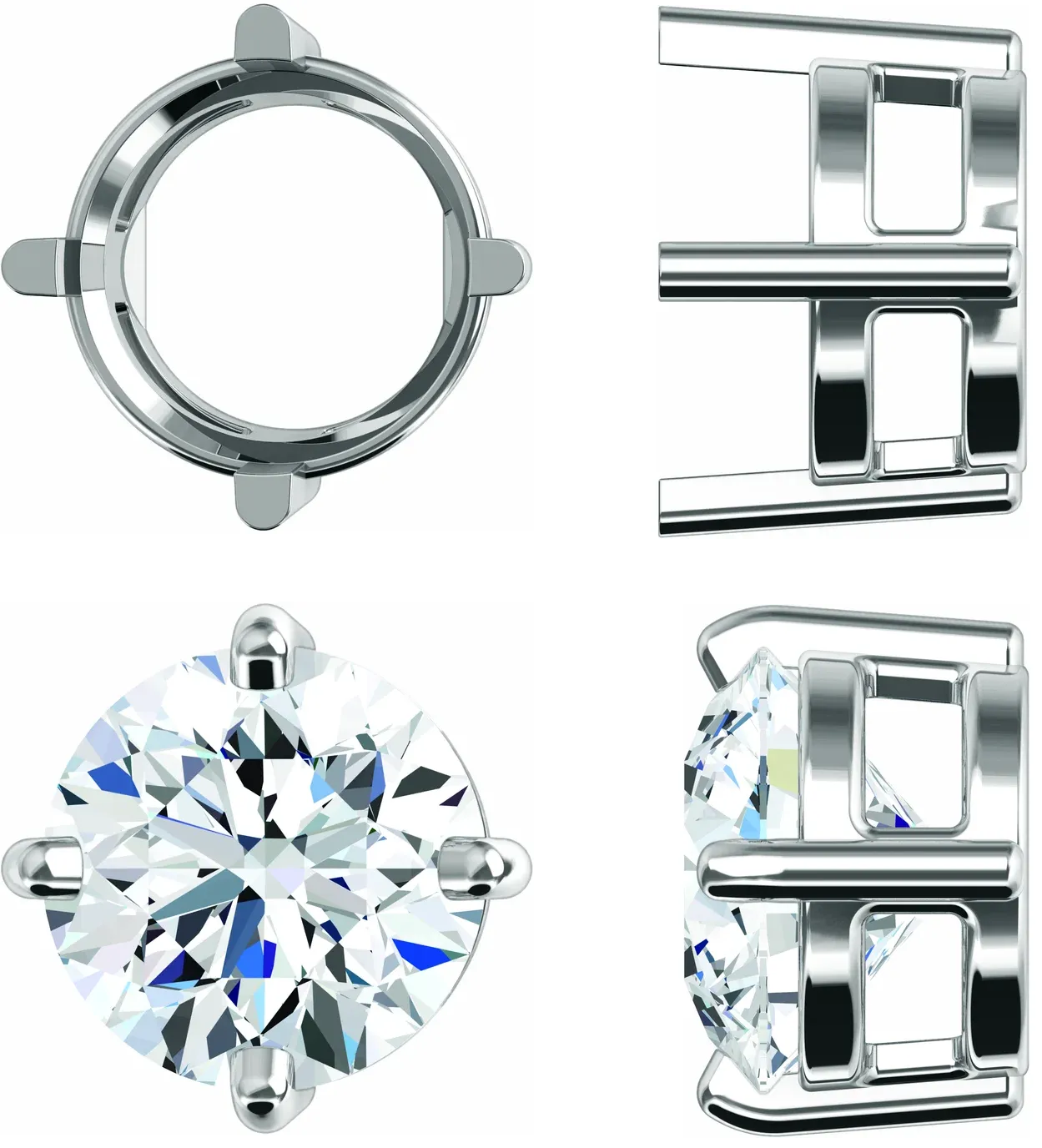 14K Solid White Gold Slide Pendant Setting Round Solitaire Mounting 4mm-12mm