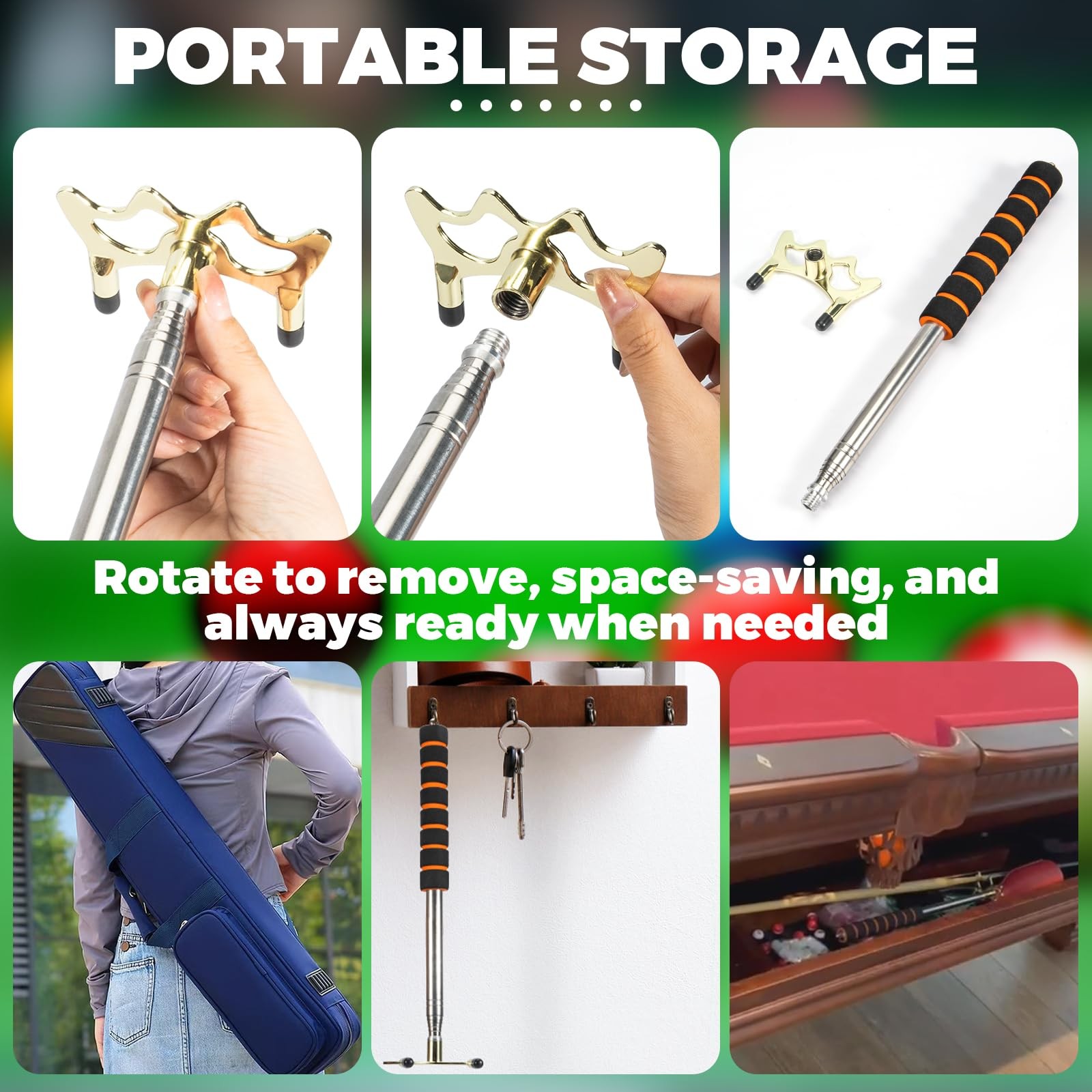 Retractable Pool Cue Bridge Stick w/ Brass Head