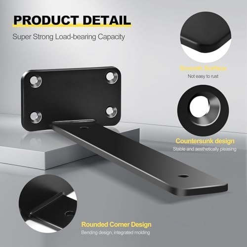 12 Pack 8 Inch Black Hidden L Shelf Bracket Iron Floating Brackets for Support