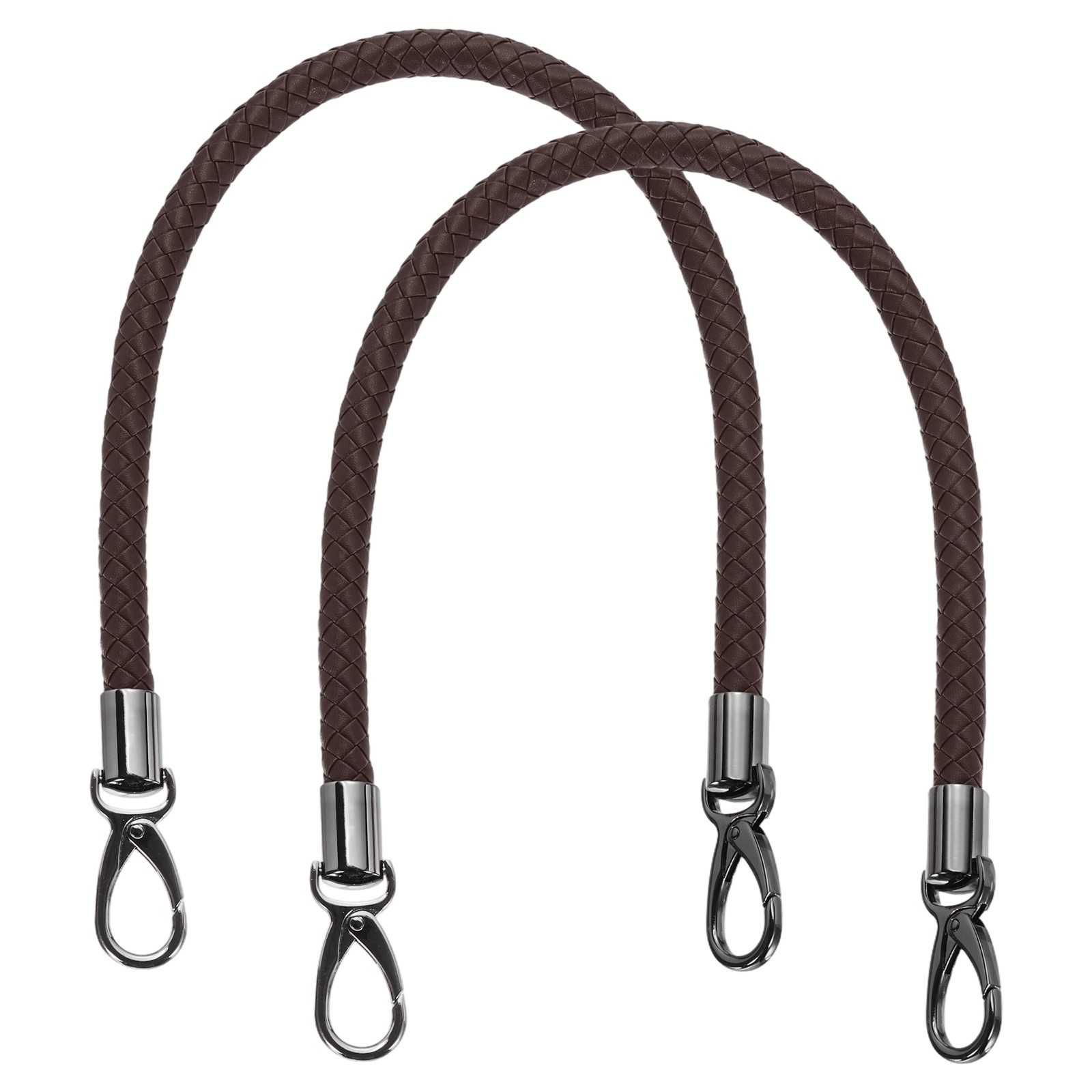 2Pcs 55cm 21.7" Braided Purse Strap PU Leather Dark Coffee (Black Buckle)