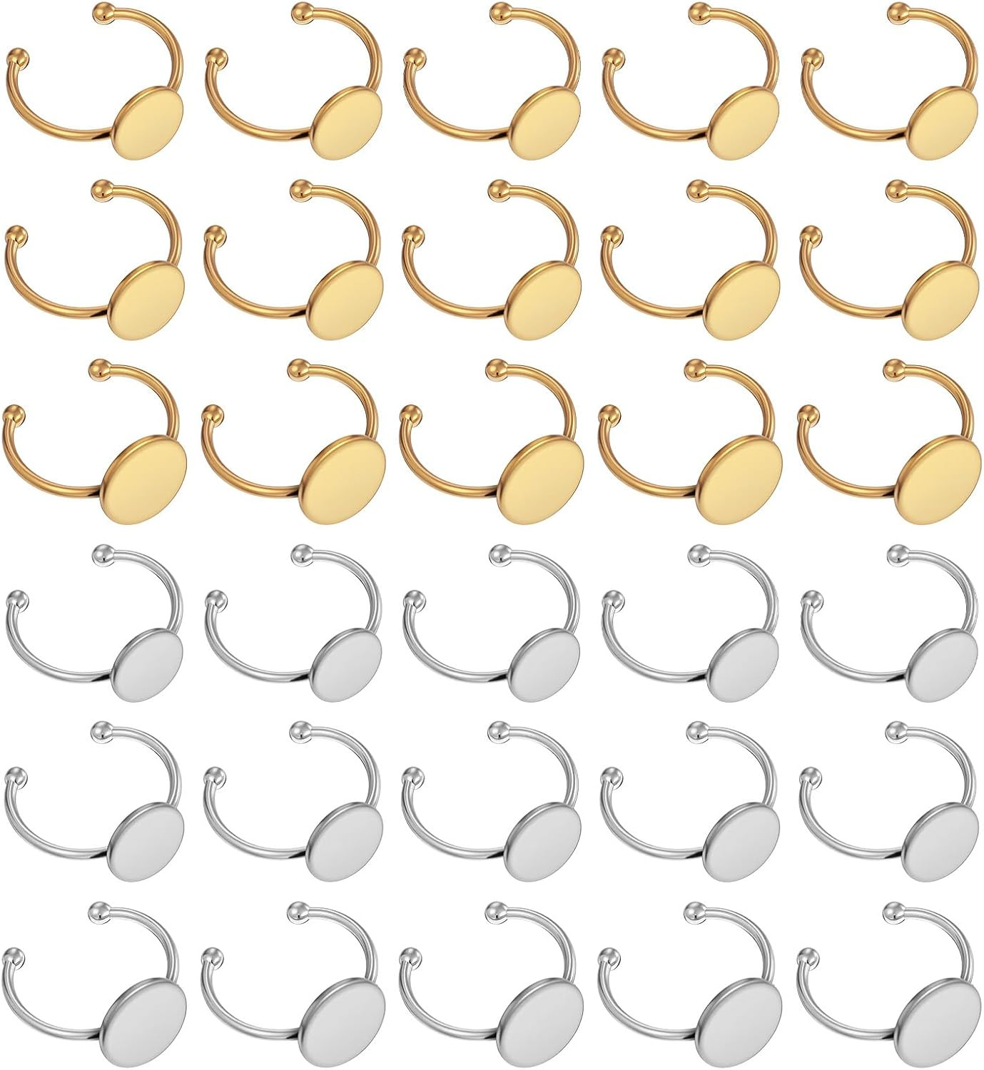30Pcs Gold Stainless Steel Ring Blanks Base for Jewelry Making Flat Adjustable B