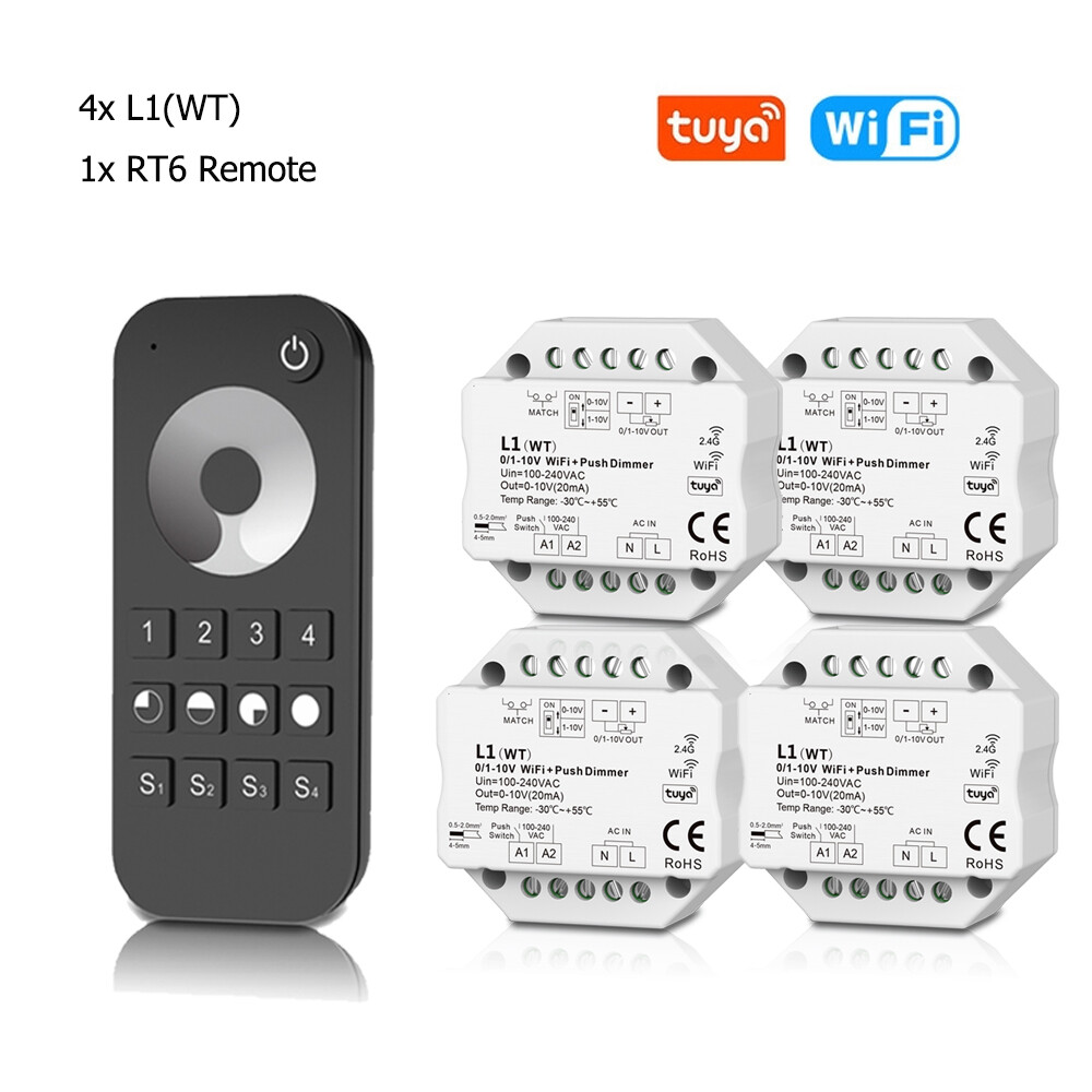 0/1-10V Wireless WiFi RF LED Dimmer AC Push Switch + 2.4G Remote Control f Alexa