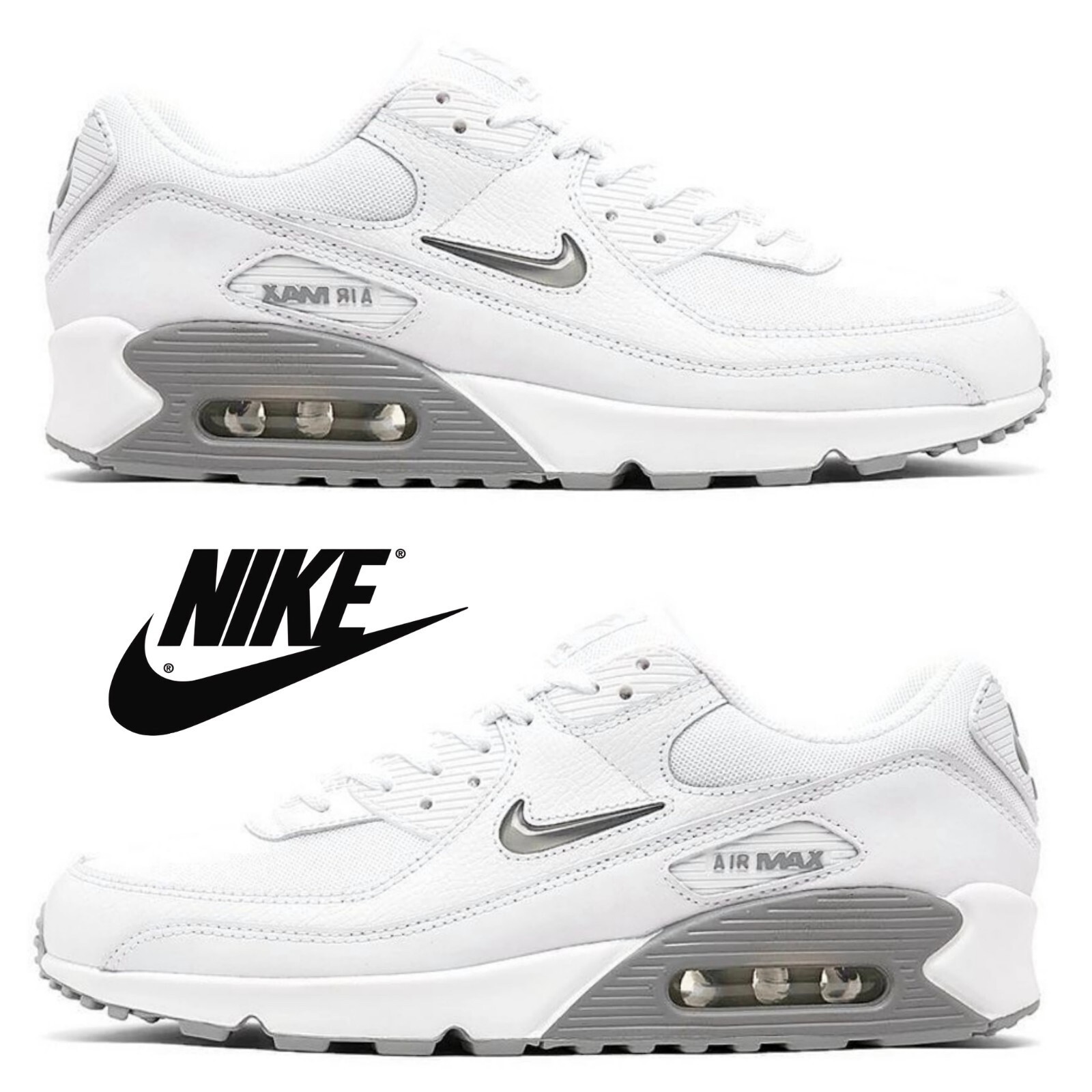 NEW Nike Air Max 90 JEWEL Swoosh Casual Men's White Sneakers Shoes All Szs NIB