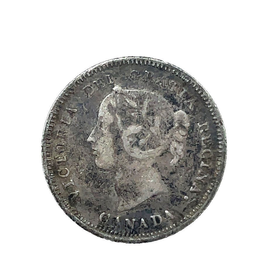 1890 H Canada  5 Cents Victoria  .925 Silver Coin KM #2
