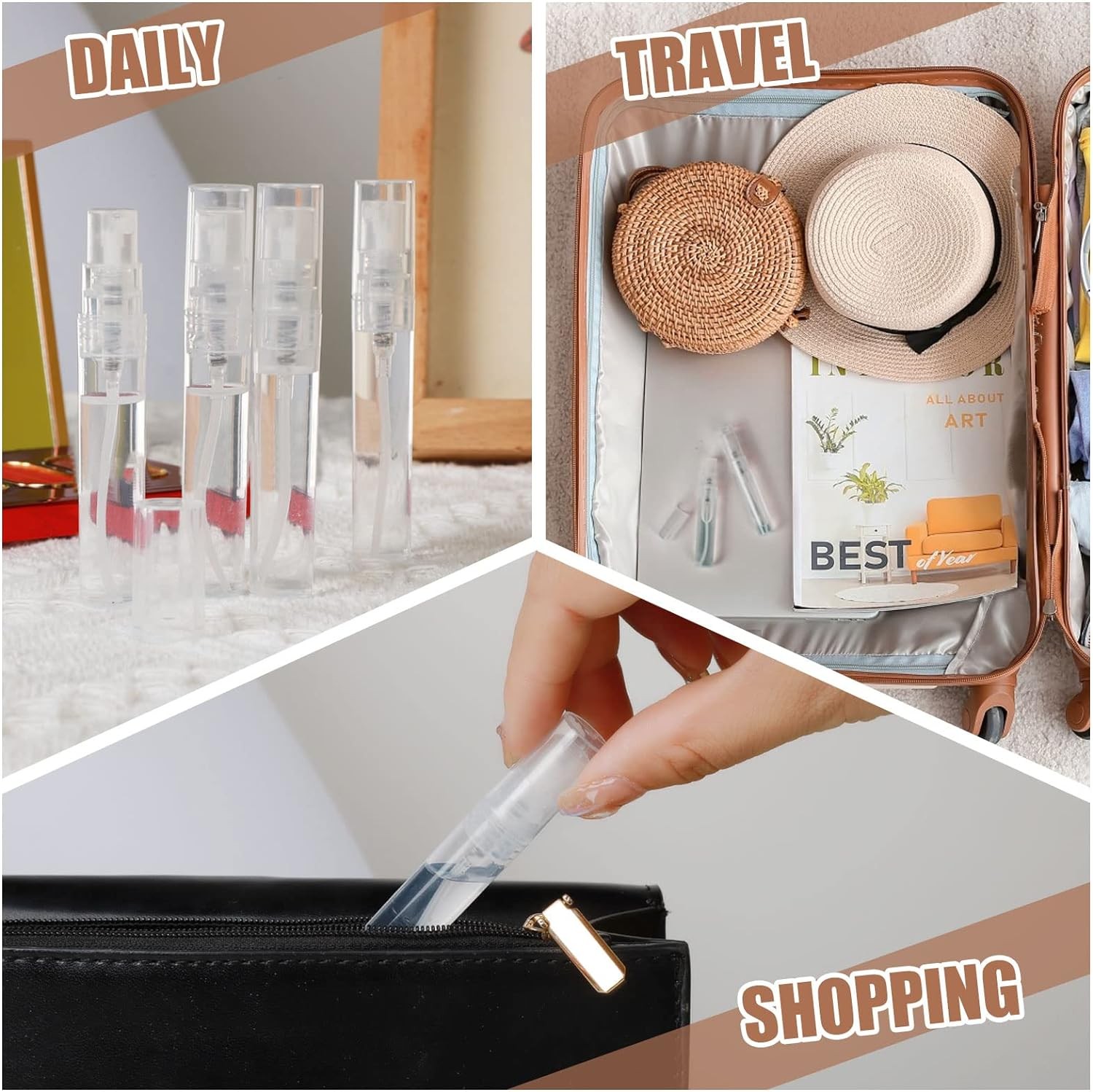 60PCS 5ml Mini Clear Plastic Spray Bottles Refillable Perfume Atomizers