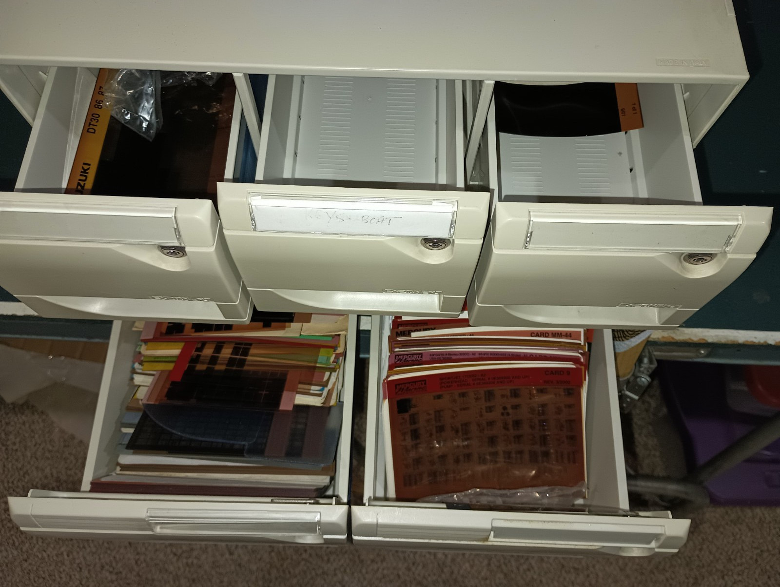 Cabinet of MICROFICHE of Nissan Outboard Motor Parts etc.