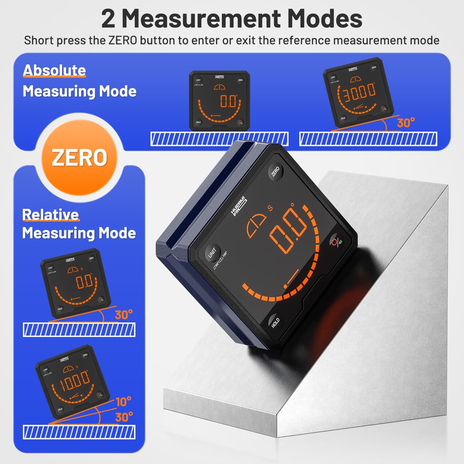 Digital Angle Gauge Level with V-Groove Magnetic Base & Backlit LCD - Protractor