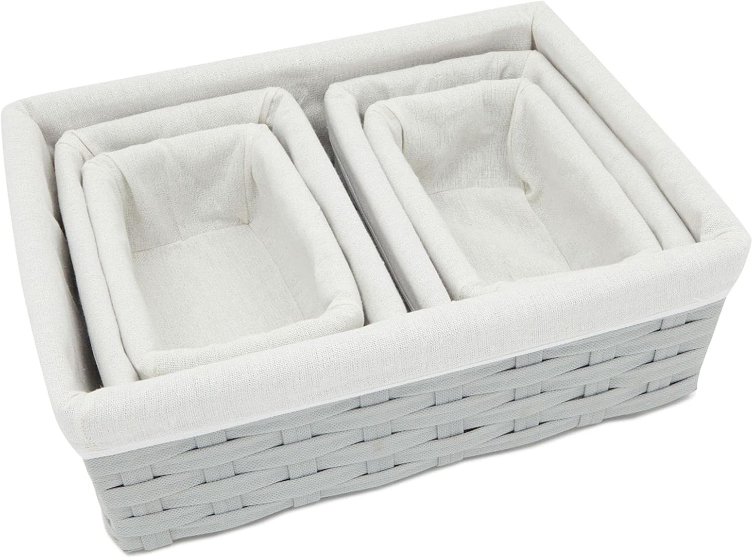 Wicker Nesting Baskets W/ Cloth Lining 5-Pack Gray Rectangular Set Stackable