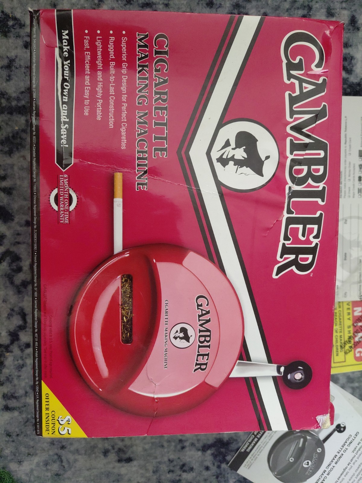 Gambler Cigarette Making Machine Red New Open Box Manual