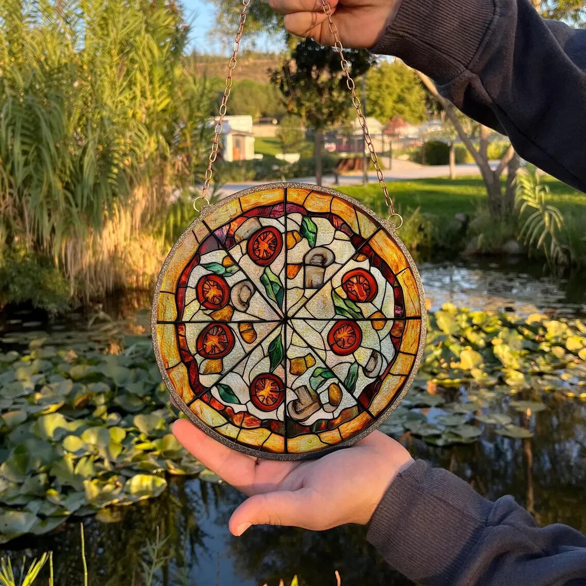 Pizza Stained Glass, Window Hanging Decor, Kitchen Suncatcher Decor