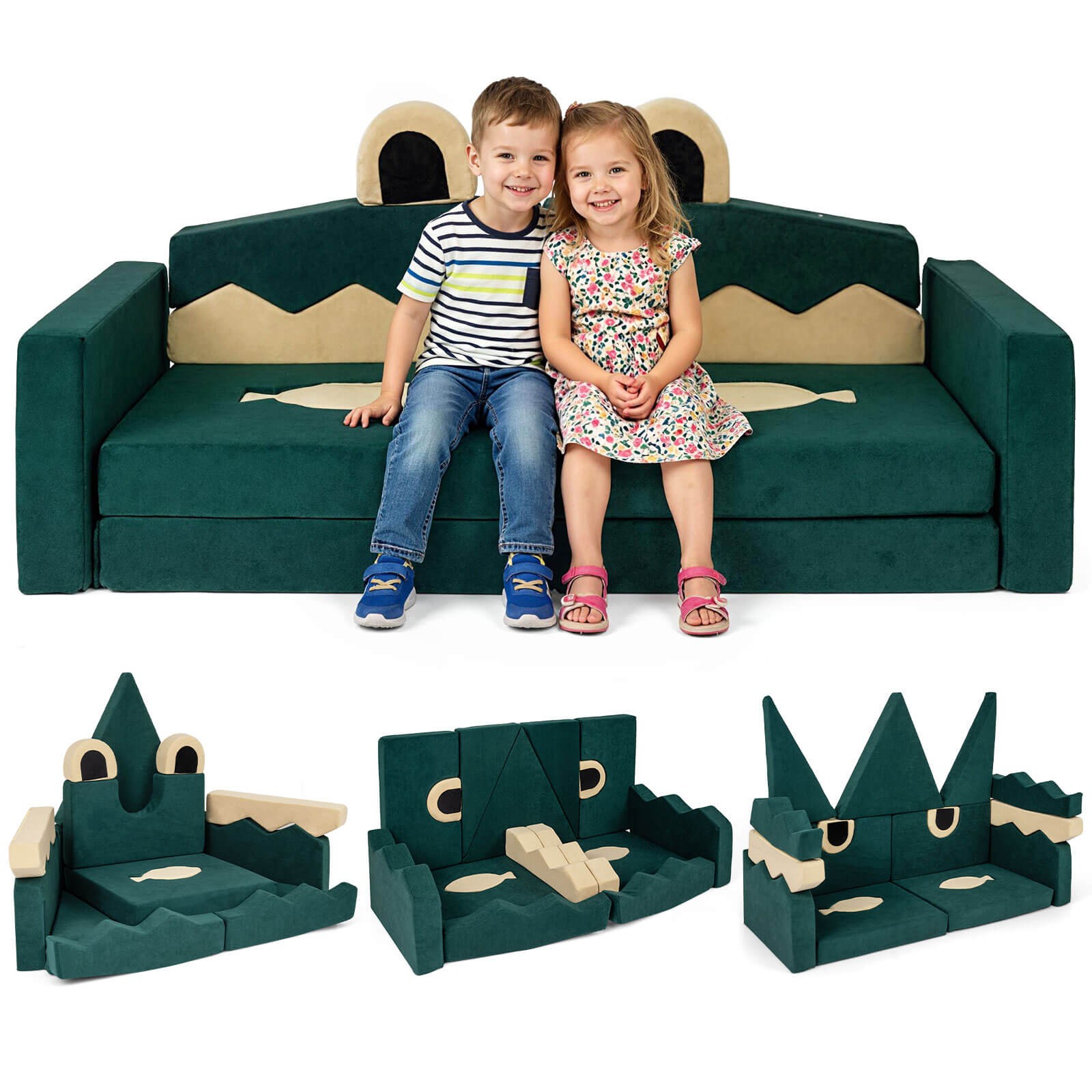 17 PCS Modular Kids Play Couch, Multifunctional Convertible Kids Sofa Furniture