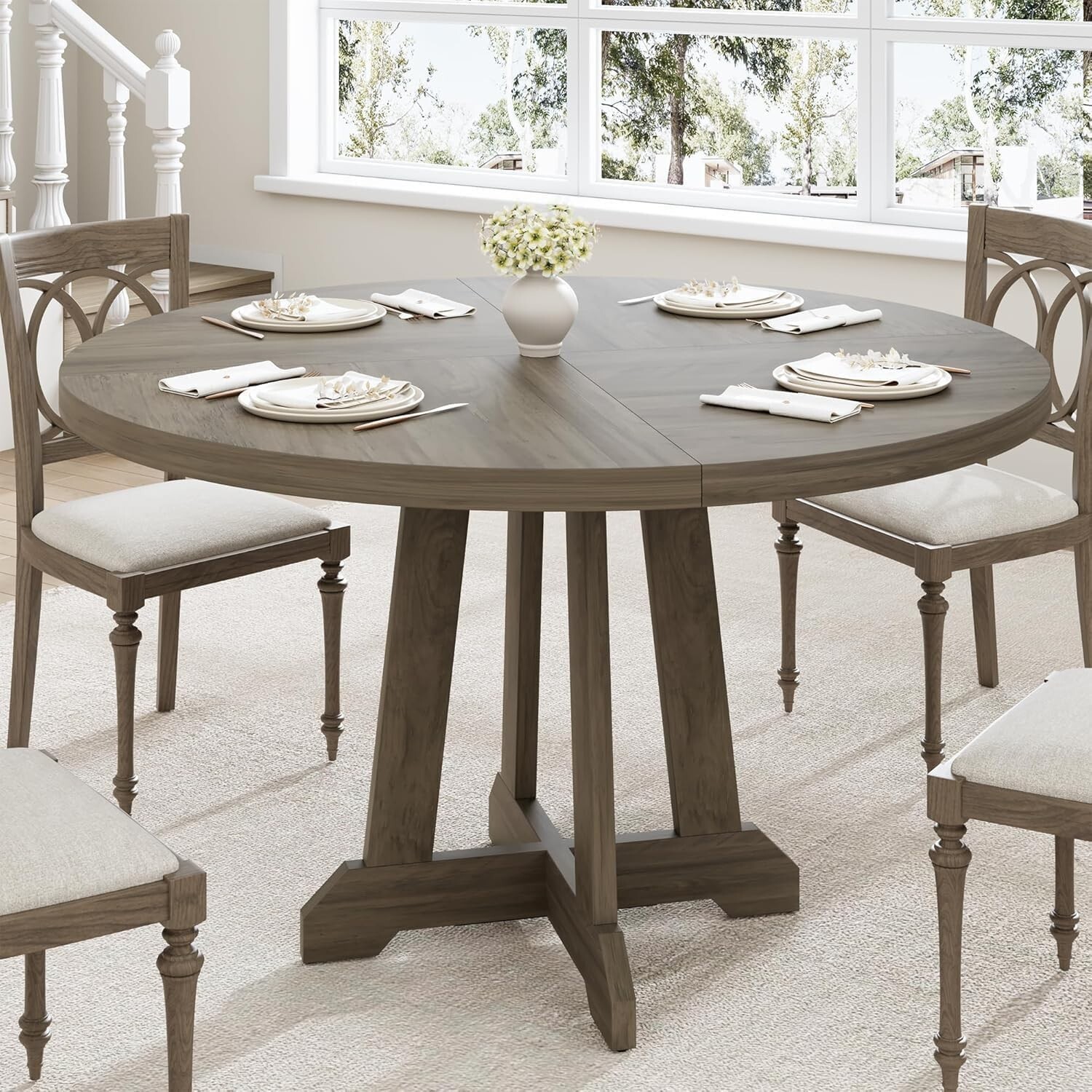 47" Round Dining Table for 4-6 People Large Circle Table Rustic (No chairs)