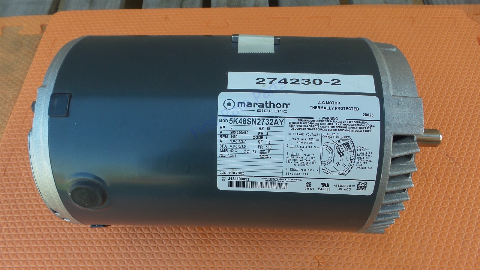Hobart 00-274230-00002 Motor 00-913102-00316 274230-2 Wash Dishwasher PW36A C44A