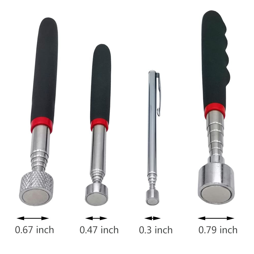 4pcs Magnet Pickup Tool Stick Telescoping Include 8 lb LED Light Grabber Extend