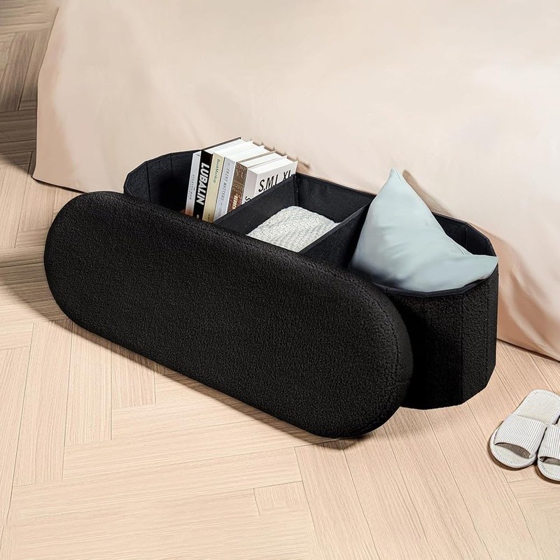 Folding Ottoman Storage Bench Soft Fabric Comfortable Seat Living Room Entryway