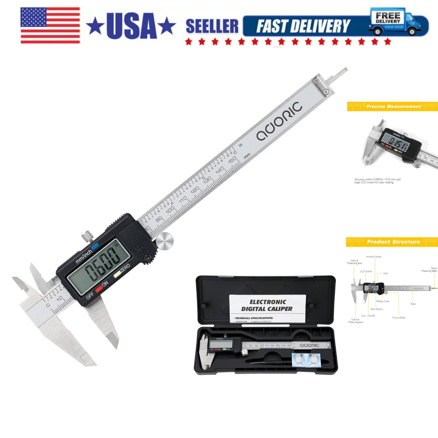 Digital Caliper, Electronic Digital Caliper Stainless Steel Body with Large L...