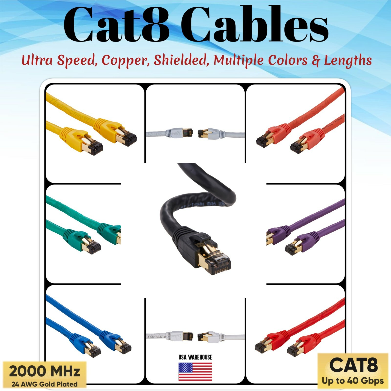 CAT8 Shielded Ethernet Patch Cable Cord Copper Network Super Speed SFTP LAN Lot