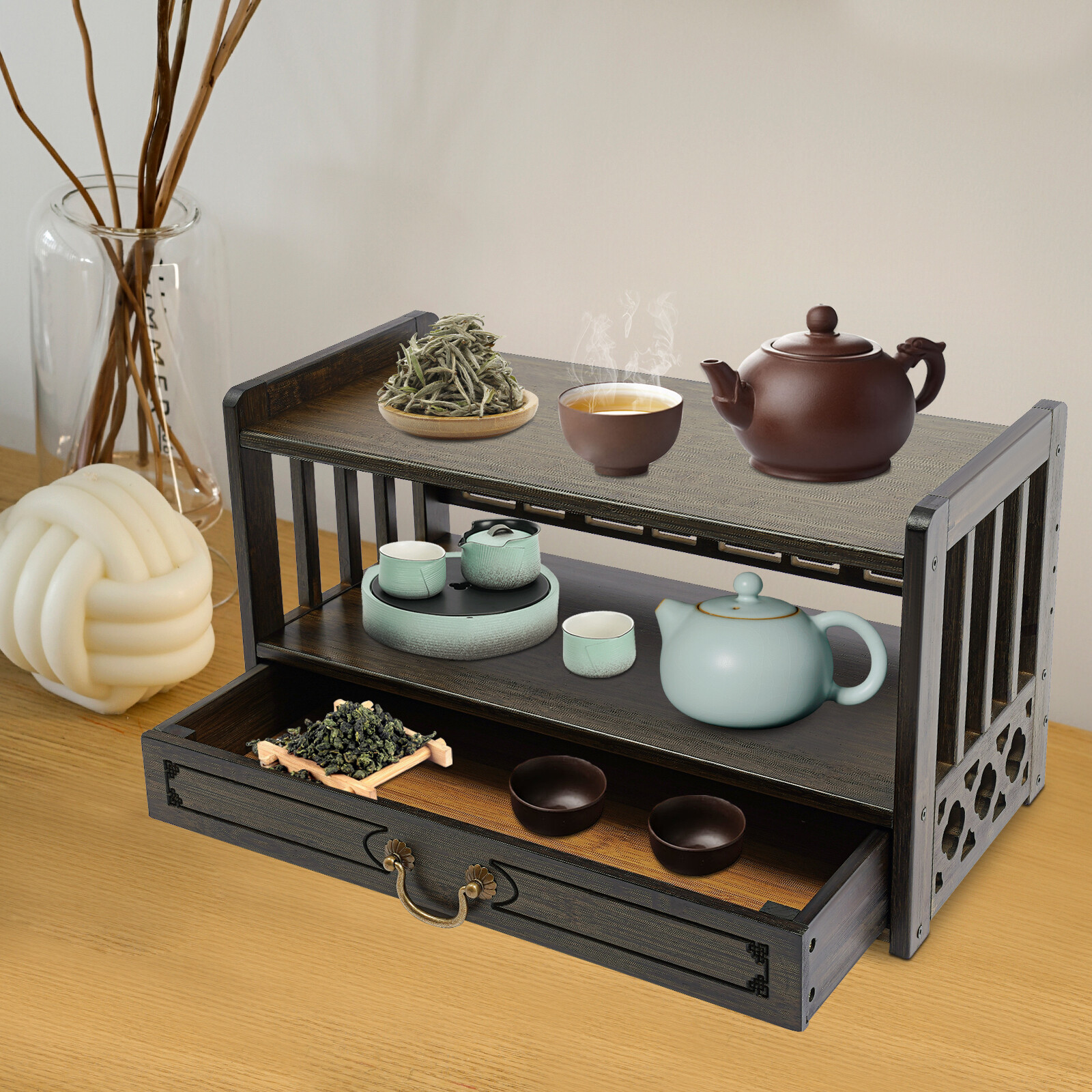 Meditation Storage Table Altar Table with Drawer, Desktop Organizer 52*25*28cm