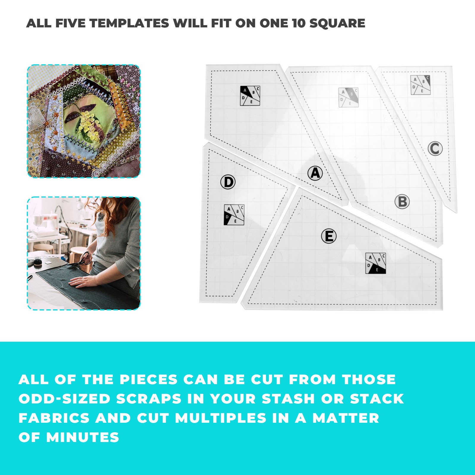 5Pcs Quilting Cutting Template Grids Crazier Eights Template Quilt Ruler7627
