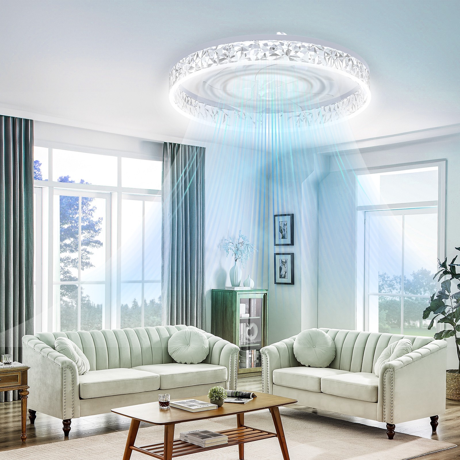 20" Modern Fan Lights Flush Mount LED Ceiling Light kit W/ Remote APP Control US