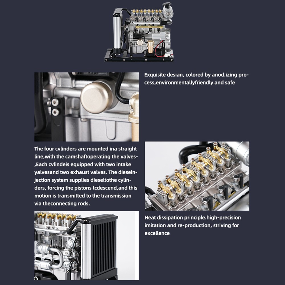 DIY Mini 4-Cylinder Diesel Engine Model Kit That Runs Engine Mechanical Metal