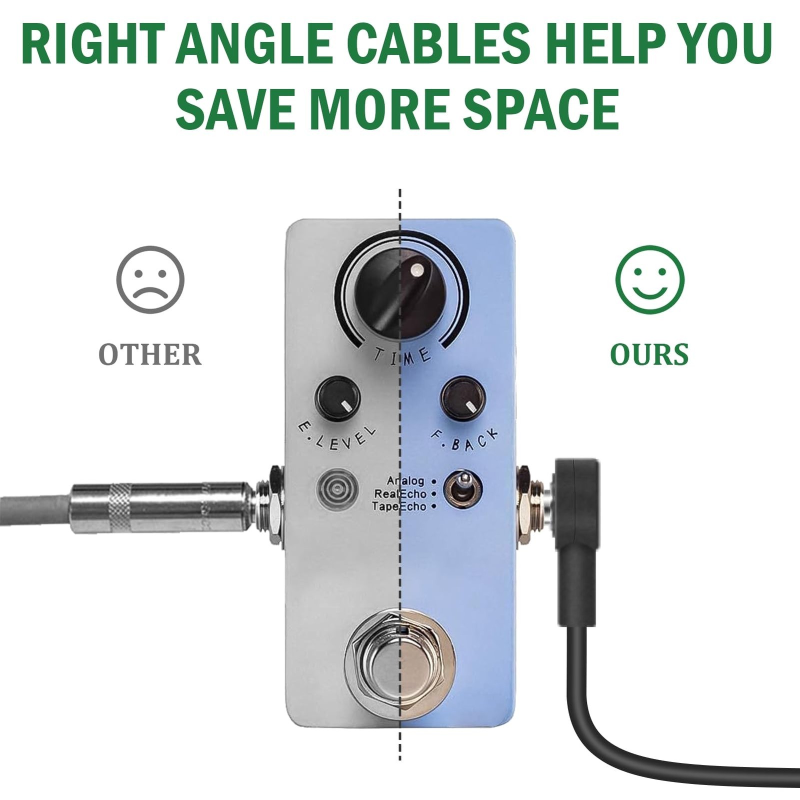 3FT Guitar Patch Cables, 1/4" TS Right Angle Effect Pedal Flat Cables 3 FT