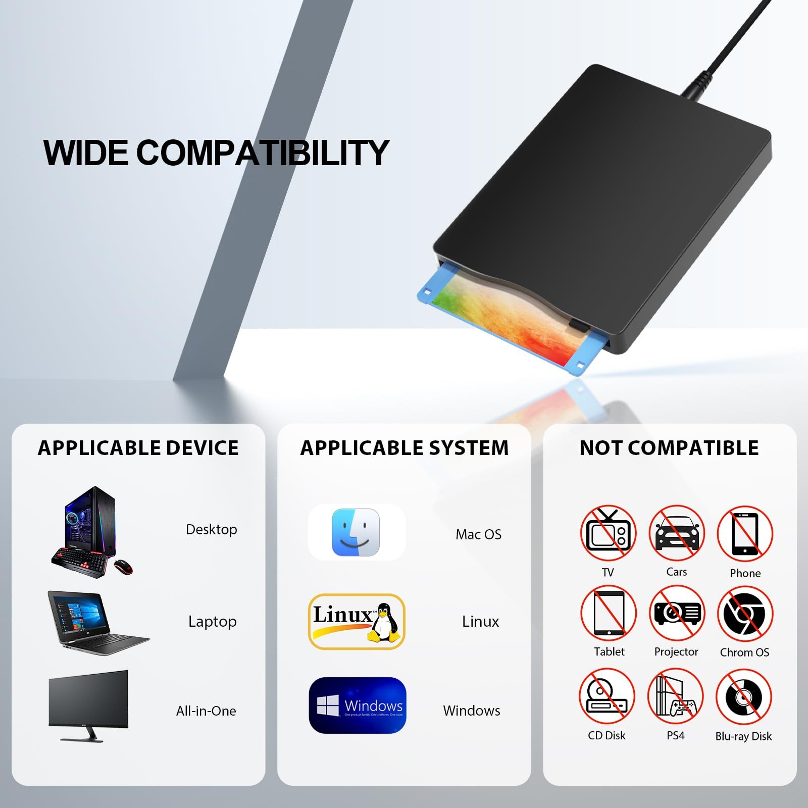 External Floppy Disk Drive Carrying Case 3.5 Inch Reader USB 3.0 TypeC