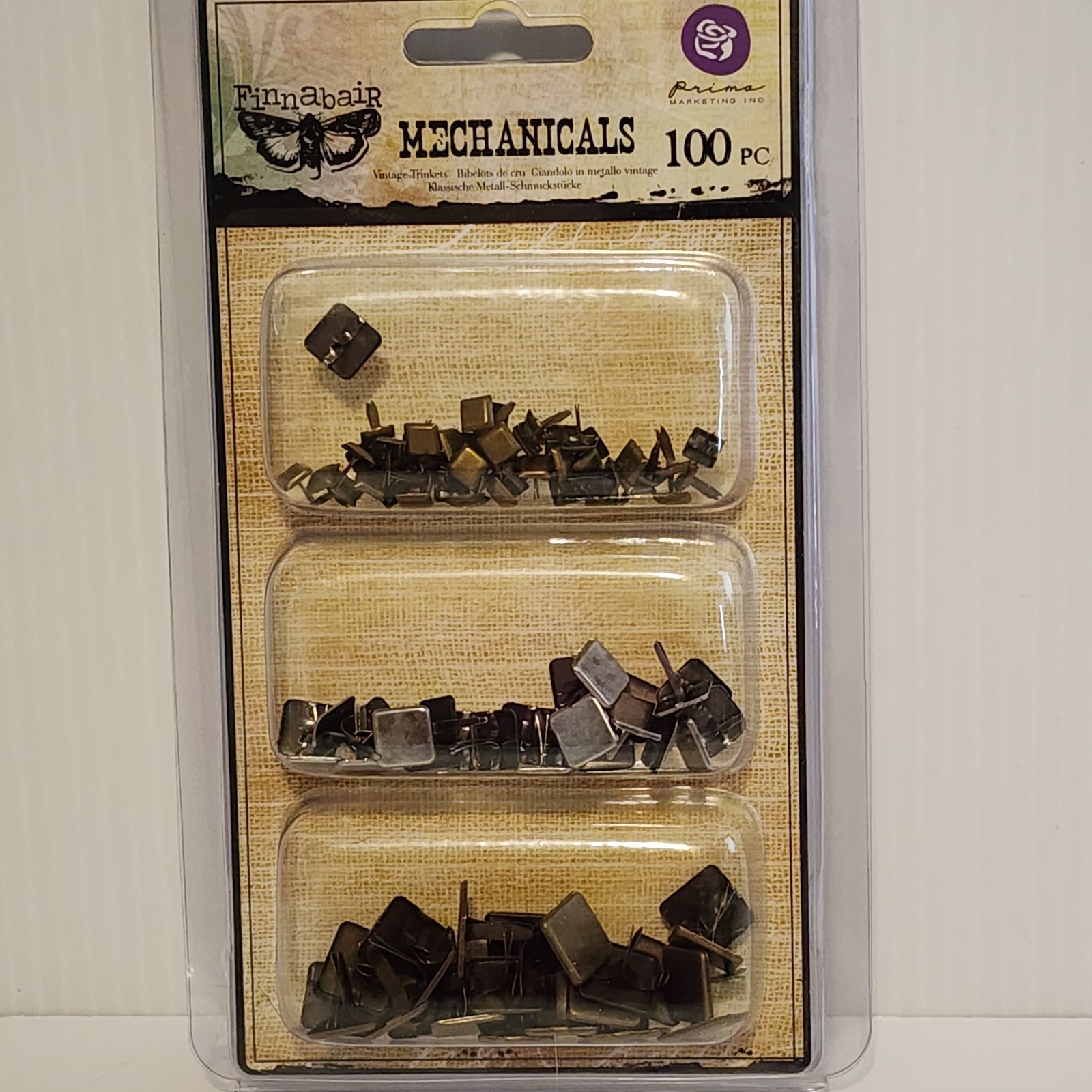 Prima Marketing Finnabair Mechanicals Vintage Trinkets Square Brads - 100 pieces