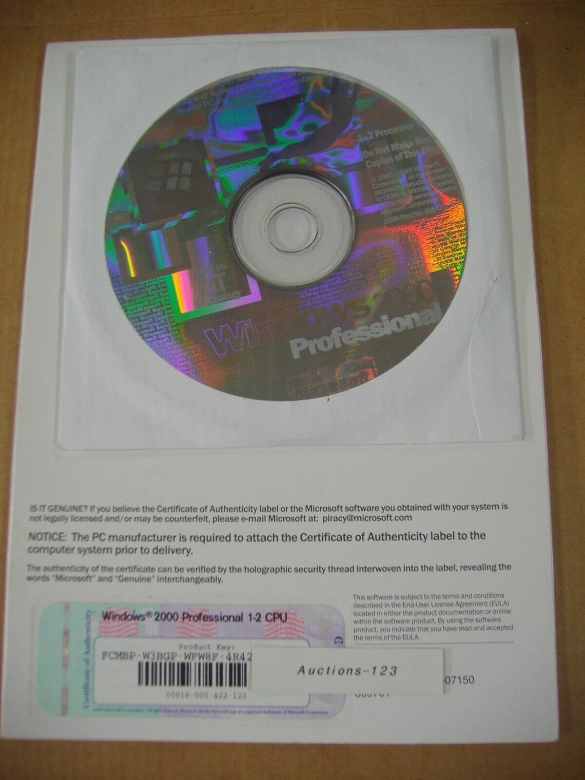 MICROSOFT WINDOWS 2000 PROFESSIONAL FULL OPERATING SYSTEM MS WIN PRO=NEW=