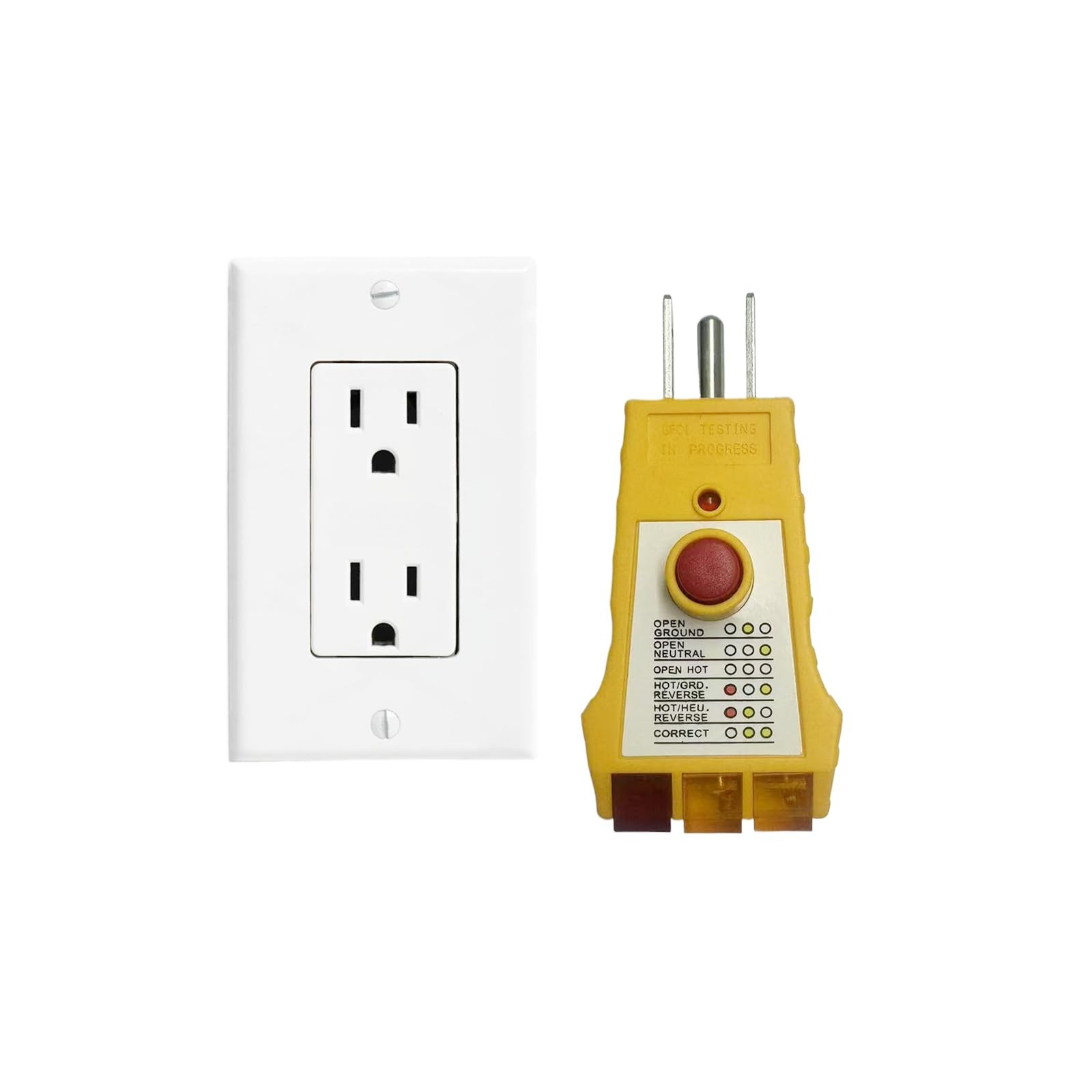 Outlet Tester with GFCI Check - Grounding & Receptacle Compact, Yellow
