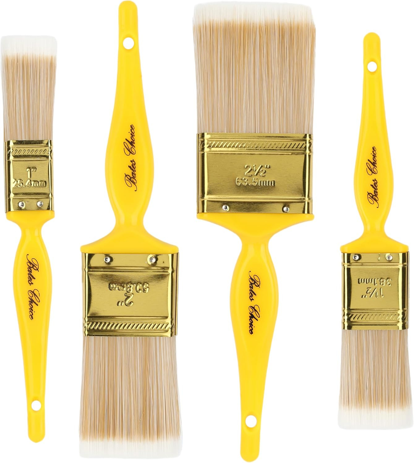 4 Pack Paint Brush Set 1", 1.5", 2", 2.5", Synthetic Bristles, Steel Ferrule