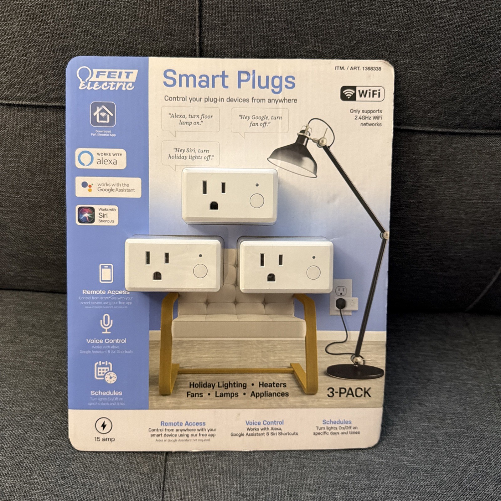 NEW Feit Electric 1368338 2.4GHz WiFi Smart Plug 3-Pack  Access from Anywhere
