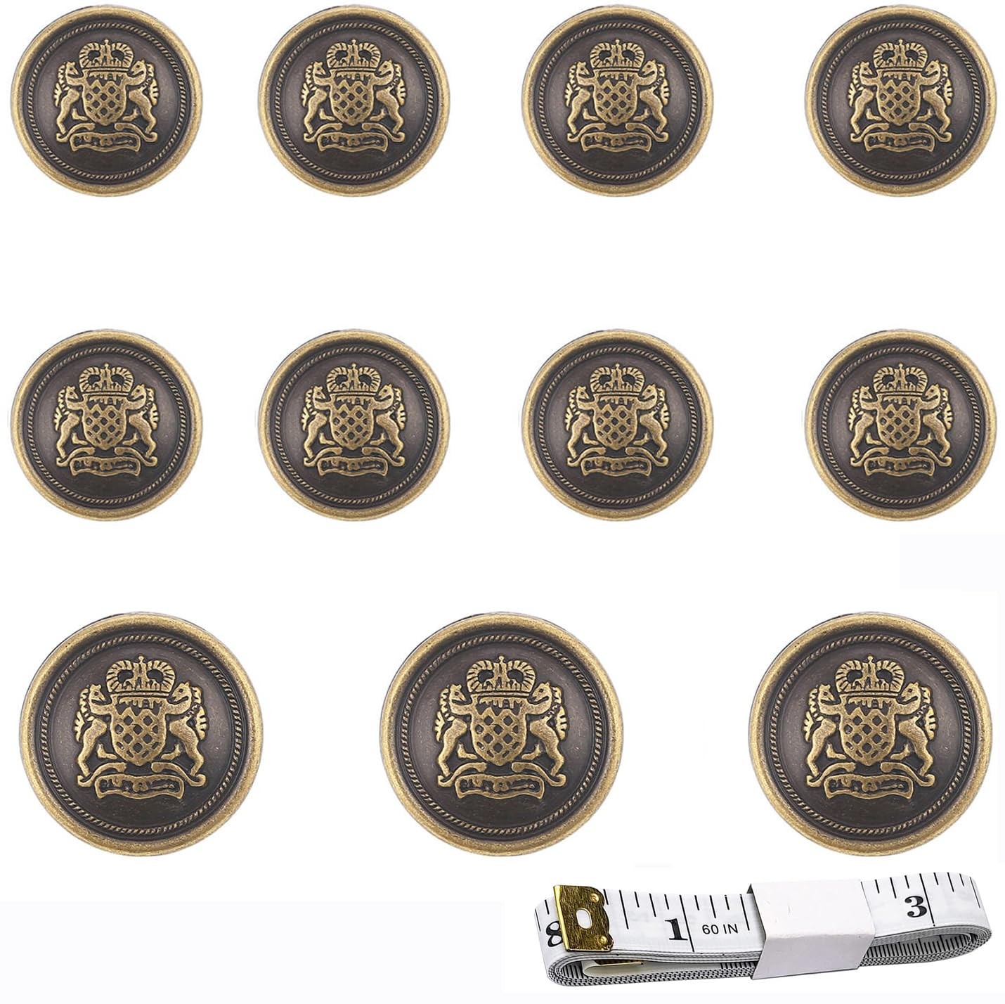 KENDANY 11 Piece Antiqued Bronze Metal Blazer Button Set - 15MM 20MM,