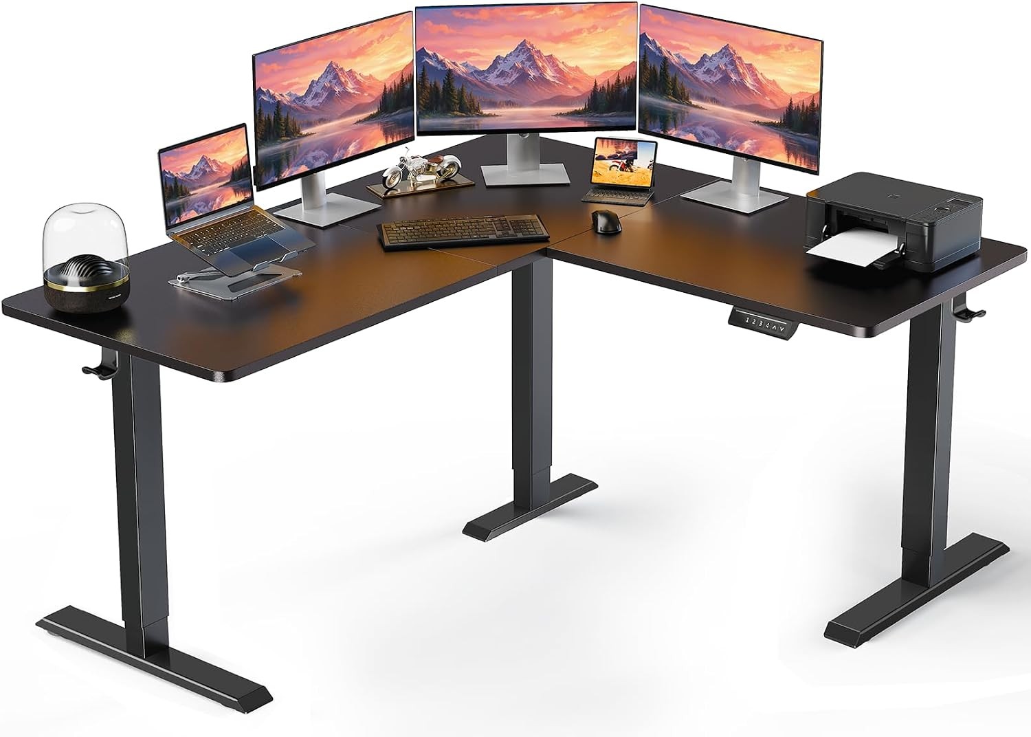 63″ L Shaped Standing Desk Electric Adjustable Height Black Left & Right