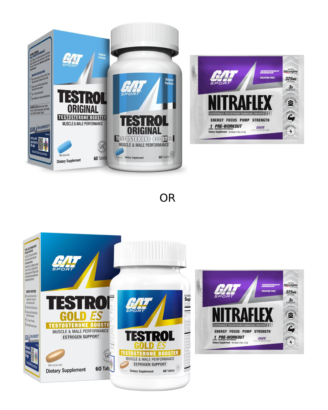 GAT Testrol Original or Gold ES 60 Capsules + Nitraflex Sample [PICK BUNDLE]