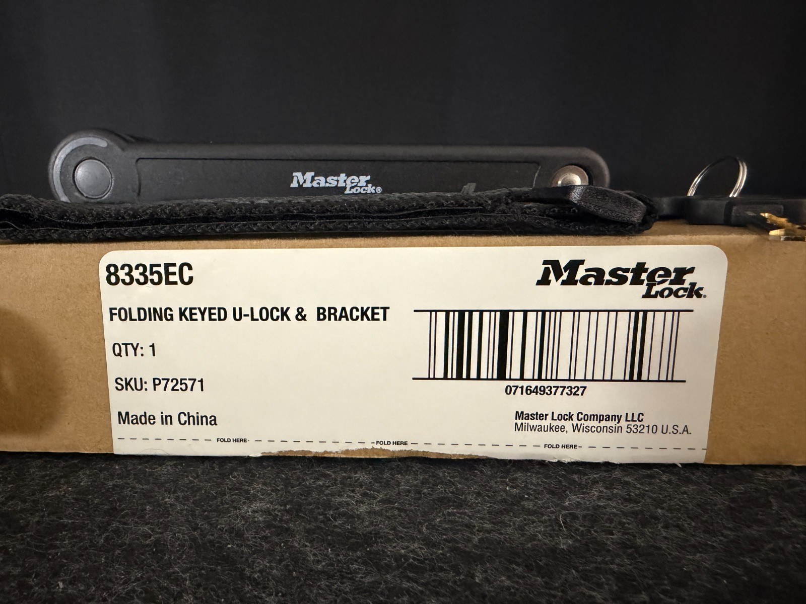 Master Lock: Folding Keyed U-Lock & Bracket for Bicycles, Model #8335EC, New!