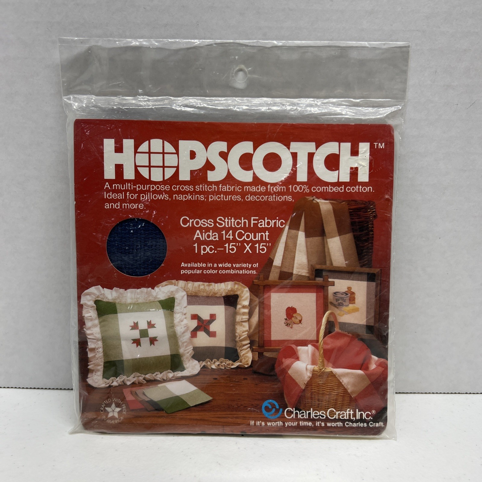 HOPSCOTCH Plaid Cross Stitch Aida Fabric 14 Count 15" x 15" Blue White Plaid NEW
