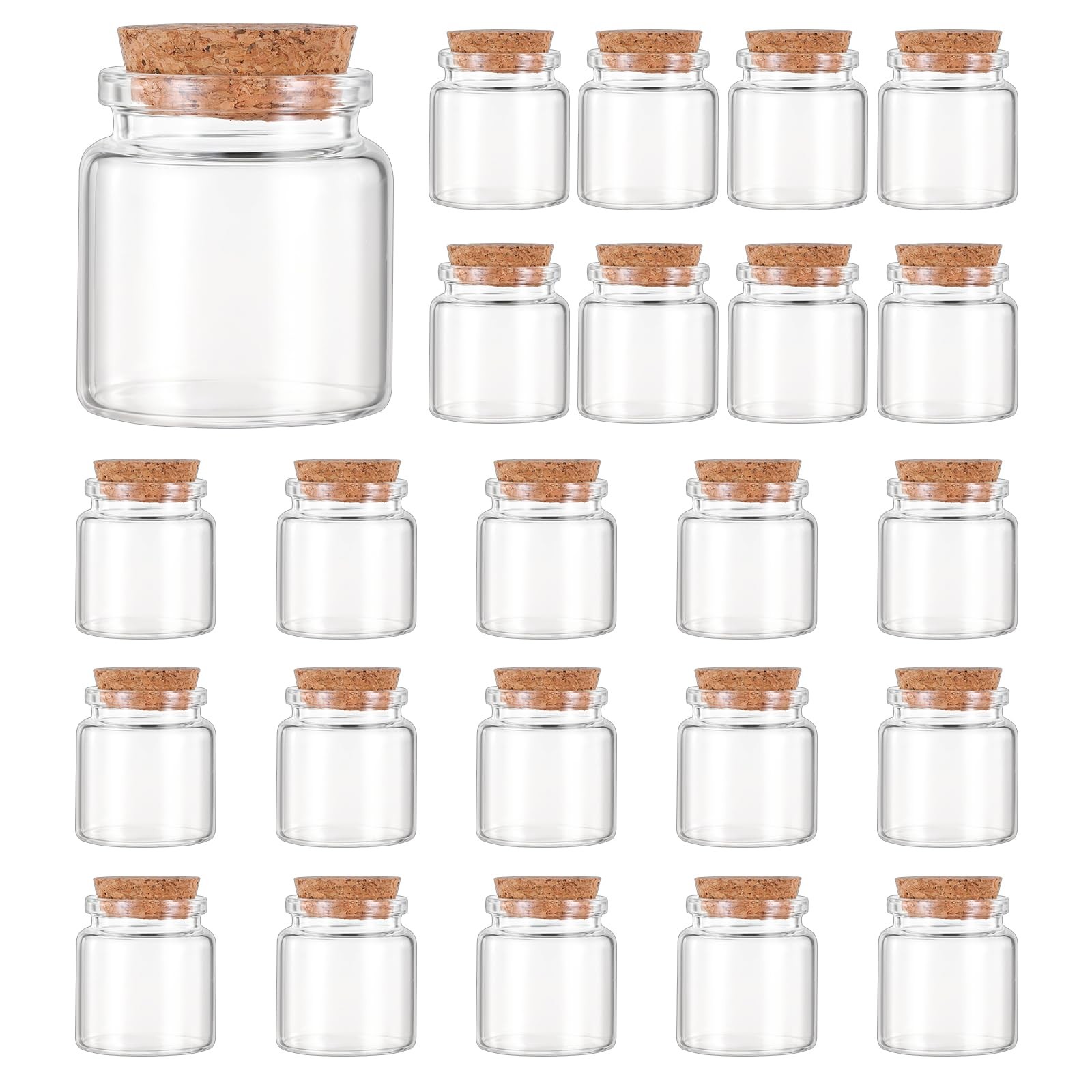 24Pack Glass Bottles with Lids, 50ml Small Glass Bottles with Cork Stopper St...