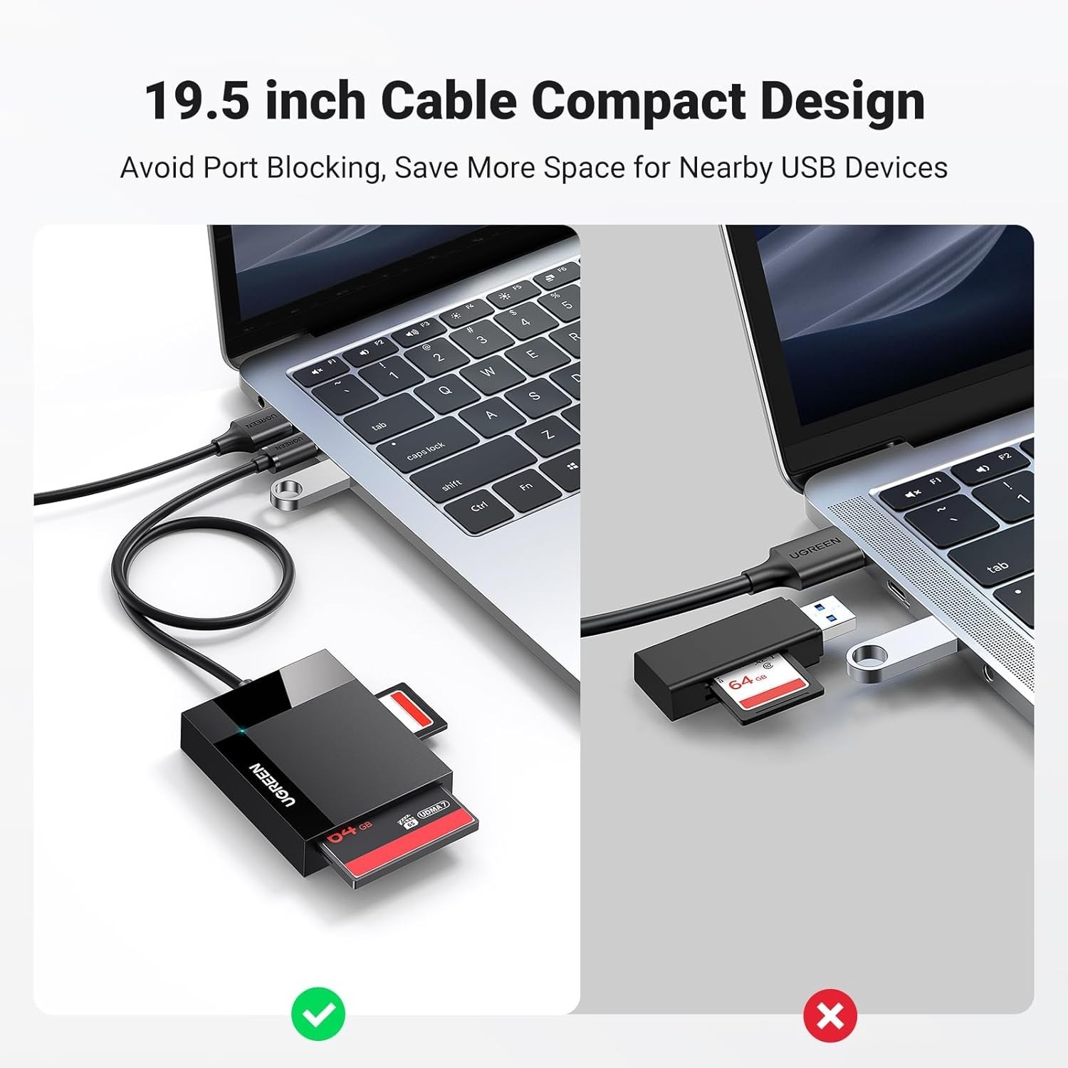 SD Card Reader USB 3.0 Card Hub Adapter 5Gbps Read 4 Cards Simultaneously CF, C