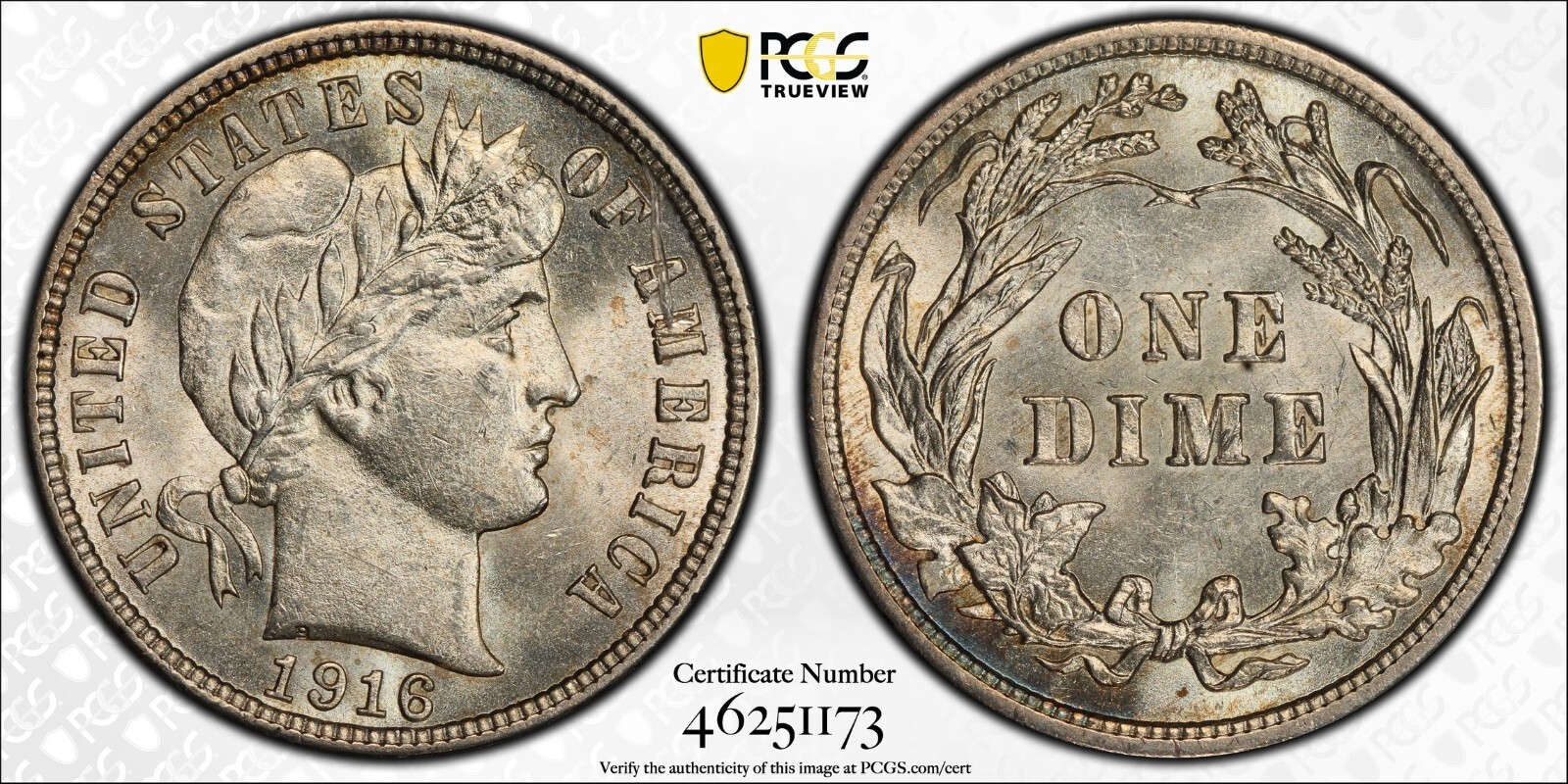 1916 BARBER DIME PCGS MS62