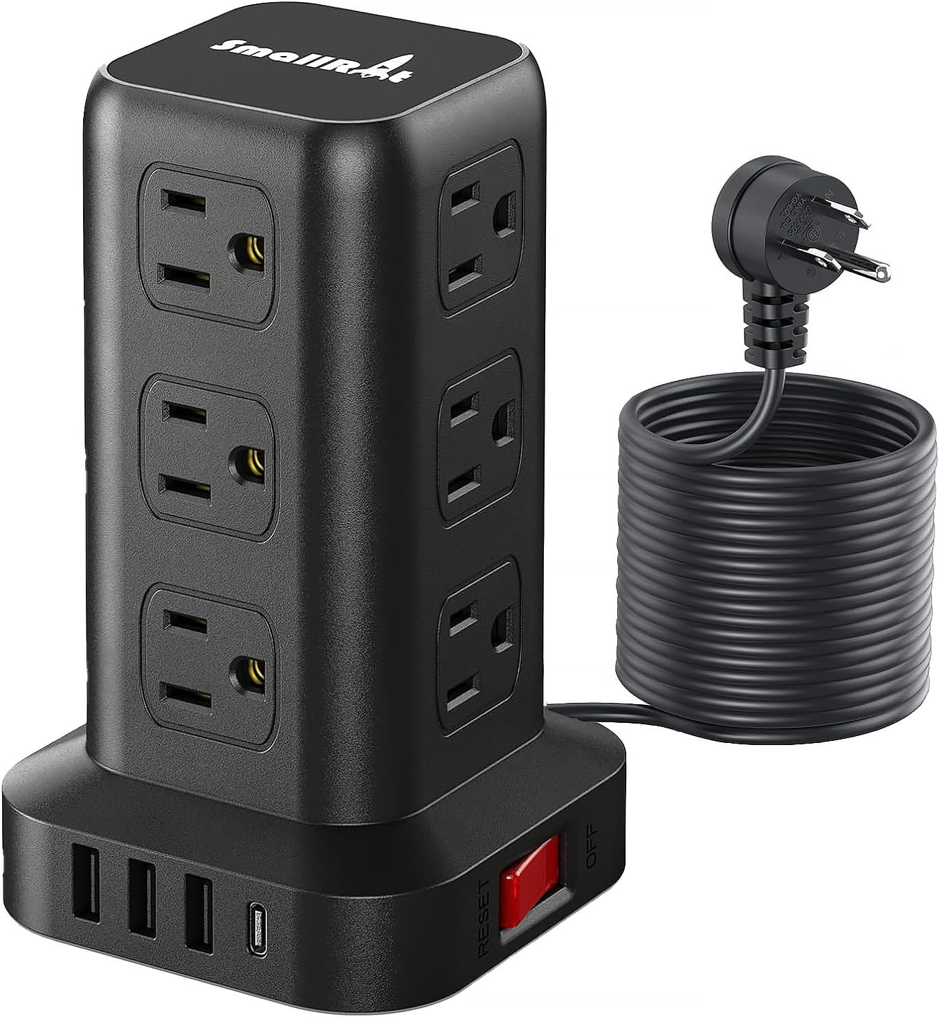 15FT USB C Power Strip Surge Protector Tower,Mini Power Strip Tower Travel 12 AC