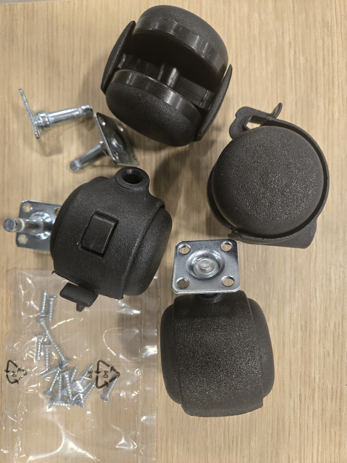 4pcs Black Swivel Caster Wheels with Mounting Plates and Screws